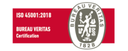 Sello de certificación ISO 45001:2018 de Bureau Veritas.